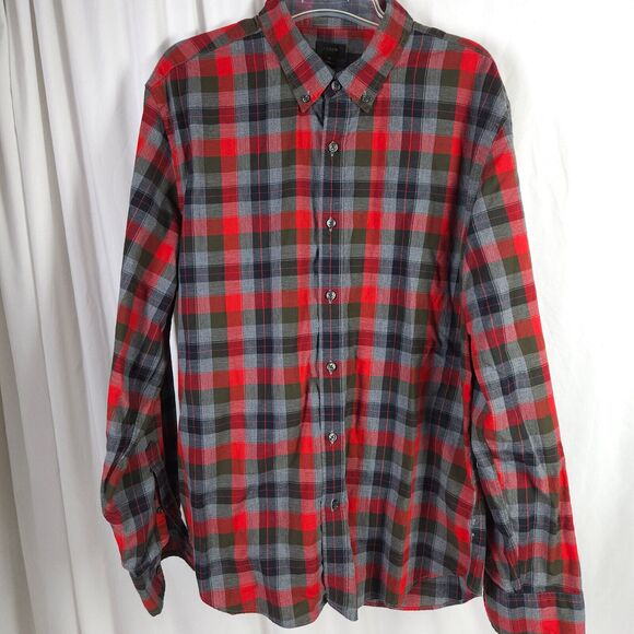 J. Crew Mens XL Red Gray Plaid Slim Fit Long Sleeve Button Down Shirt - Picture 1 of 9